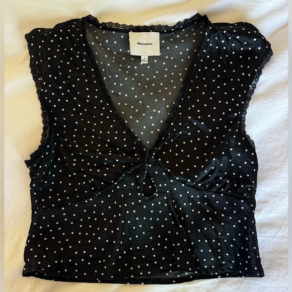 Reformation Tops - Womens reformation black and white polka do silk v neck blouse size 2